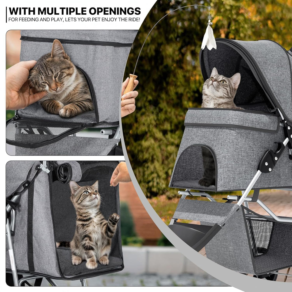 MoNiBloom 3-Wheel Foldable Pet Stroller with Storage Basket (Gray) - Kidsy