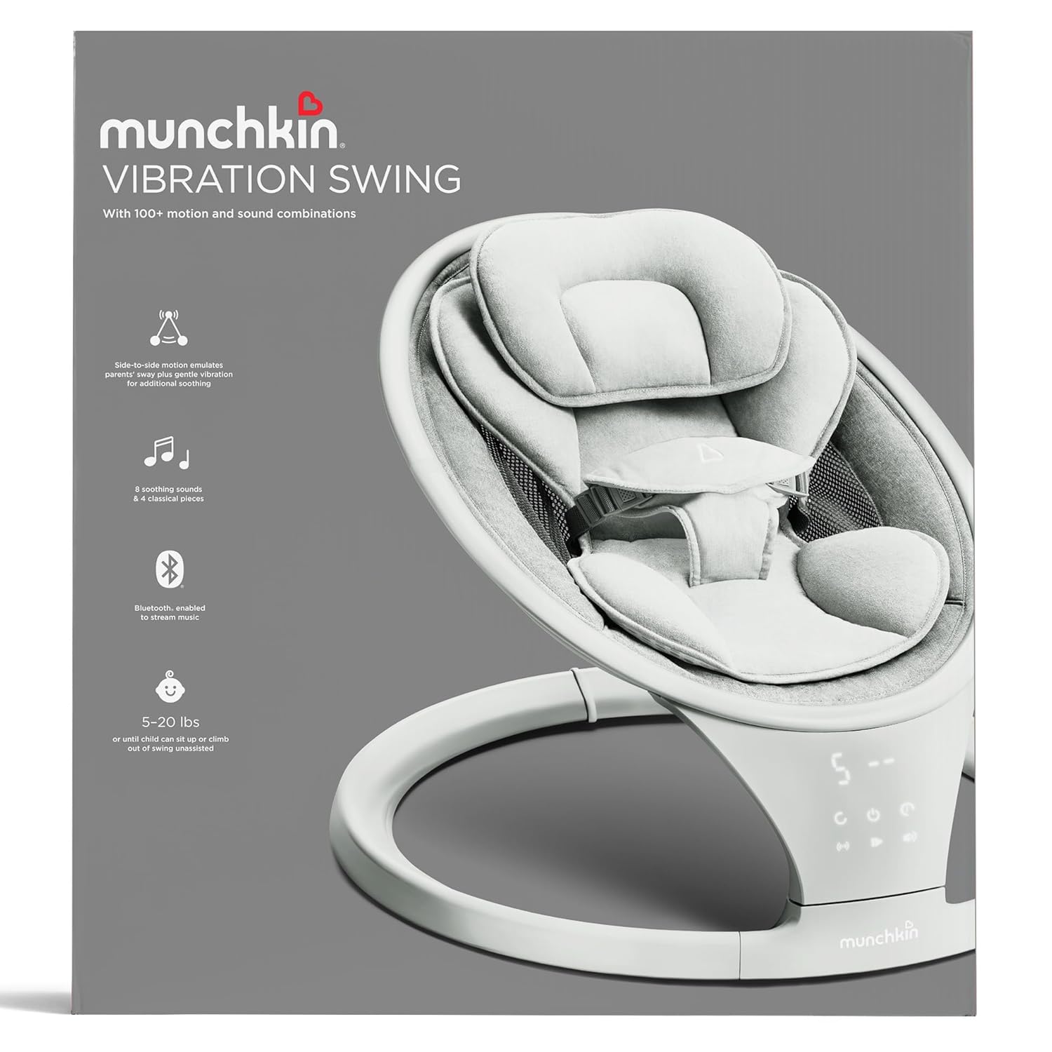 Munchkin Electric Baby Swing with Vibration Portable Swing (Light Grey) - Kidsy