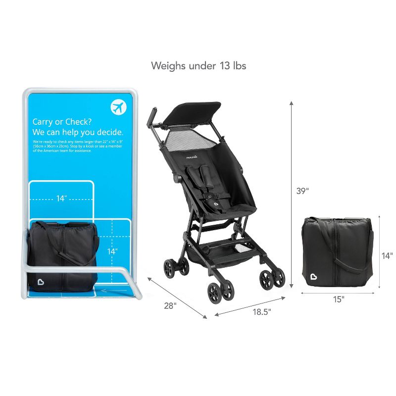 Munchkin Sparrow Travel Stroller (Black) - Kidsy