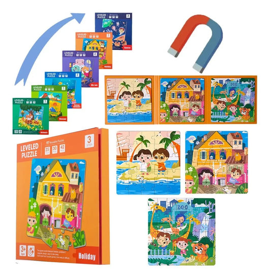 New 3 Step Holiday Life Educational Magnetic Book Puzzle for Children - Kidsy