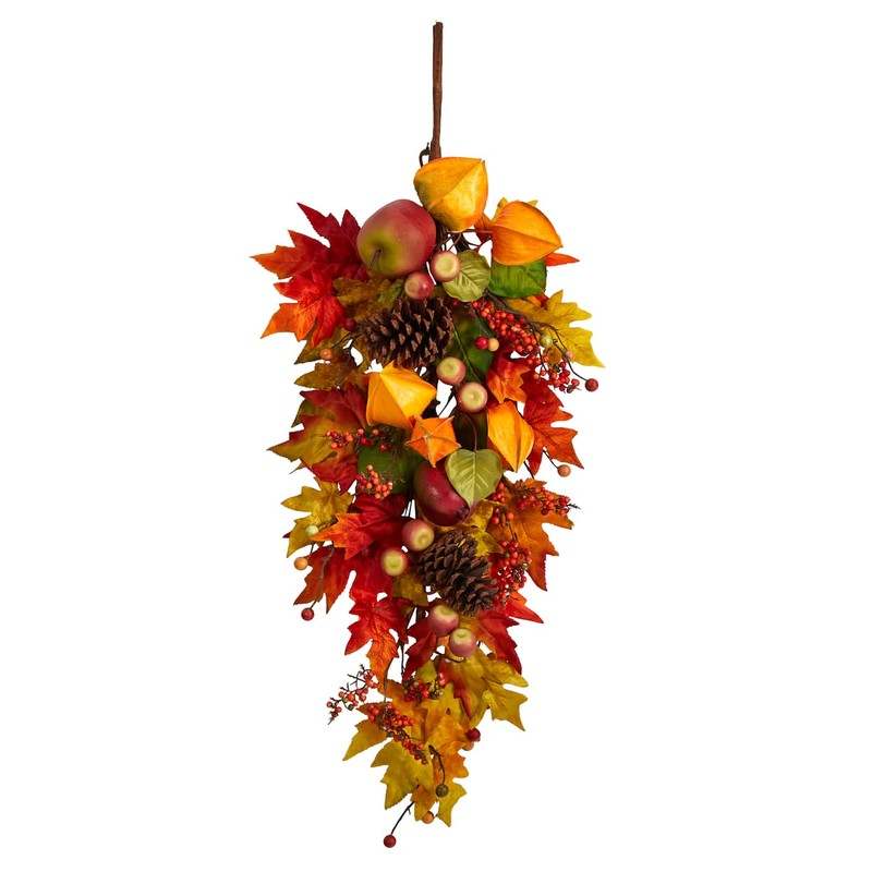 New 35" Maple Leaf & Berries Fall Teardrop Swag - Kidsy