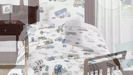 New 4pc Construction Truck Twin Kids' Comforter Bedding Set (Green and Blue - Sweet Jojo Designs) - Kidsy