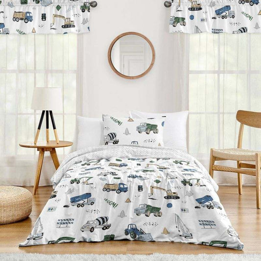 New 4pc Construction Truck Twin Kids' Comforter Bedding Set (Green and Blue - Sweet Jojo Designs) - Kidsy