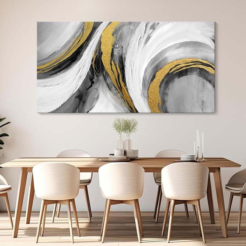 New Abstract Bedroom Wall Art - Black and White Grey Abstract Gold Foil Hand Painted Texture Modern Canvas paintings for Living Room Kitchen Hallway Office Wall Decor 20x40 IN - Kidsy