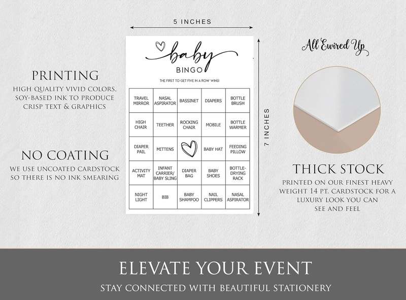 New All Ewired Up Baby Bingo Game 50 Unique Cards Pre - Filled Fun Baby Shower Game Activity - Kidsy