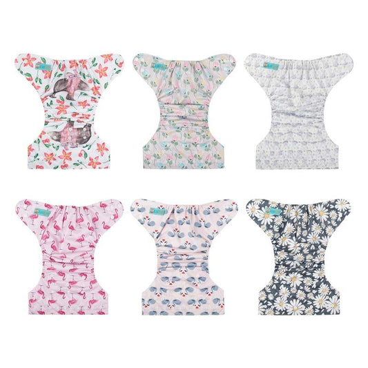 New ALVABABY 6 Pack Cloth Diapers with 12 Inserts - One Size (Cute Girl) - Kidsy