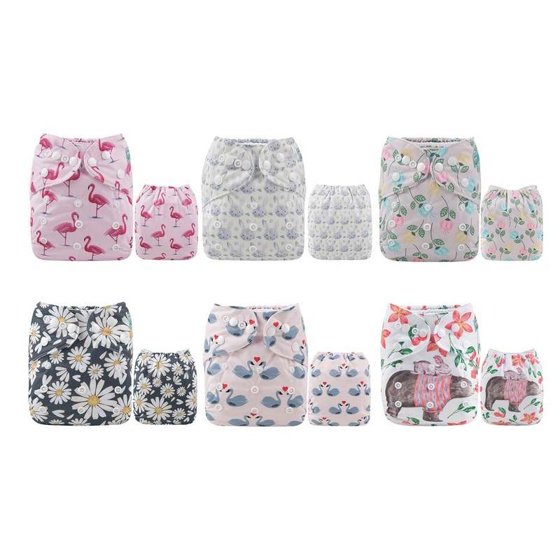 New ALVABABY 6 Pack Cloth Diapers with 12 Inserts - One Size (Cute Girl) - Kidsy
