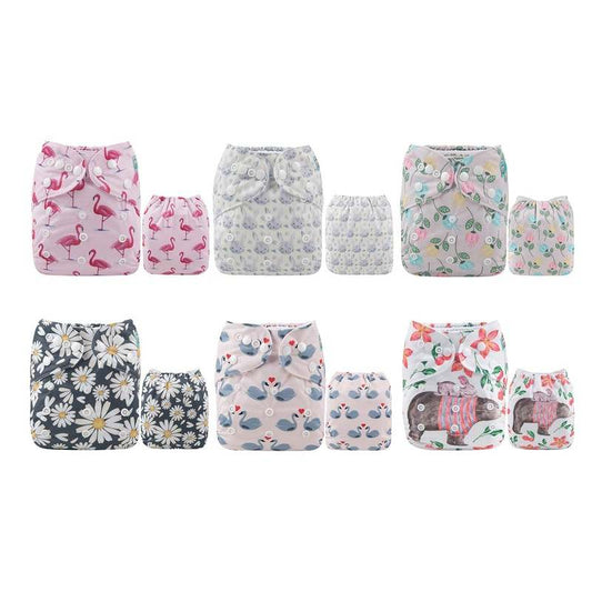 New ALVABABY 6 Pack Cloth Diapers with 12 Inserts - One Size (Cute Girl) - Kidsy