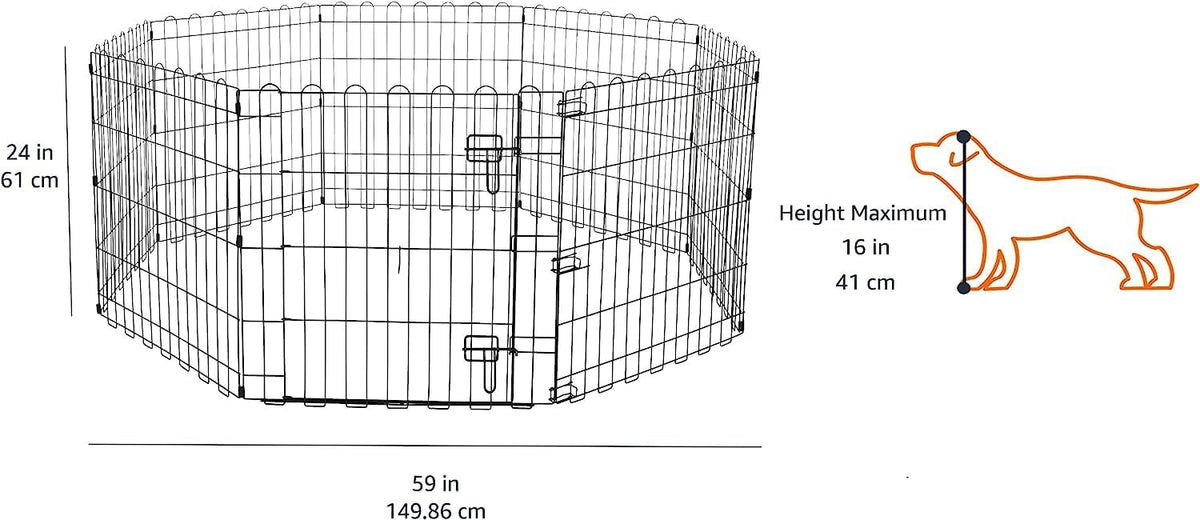 New Amazon Basics Foldable Octagonal Metal Exercise Pen (8 Panels, 24" Height, Extra Small, Black) - Kidsy