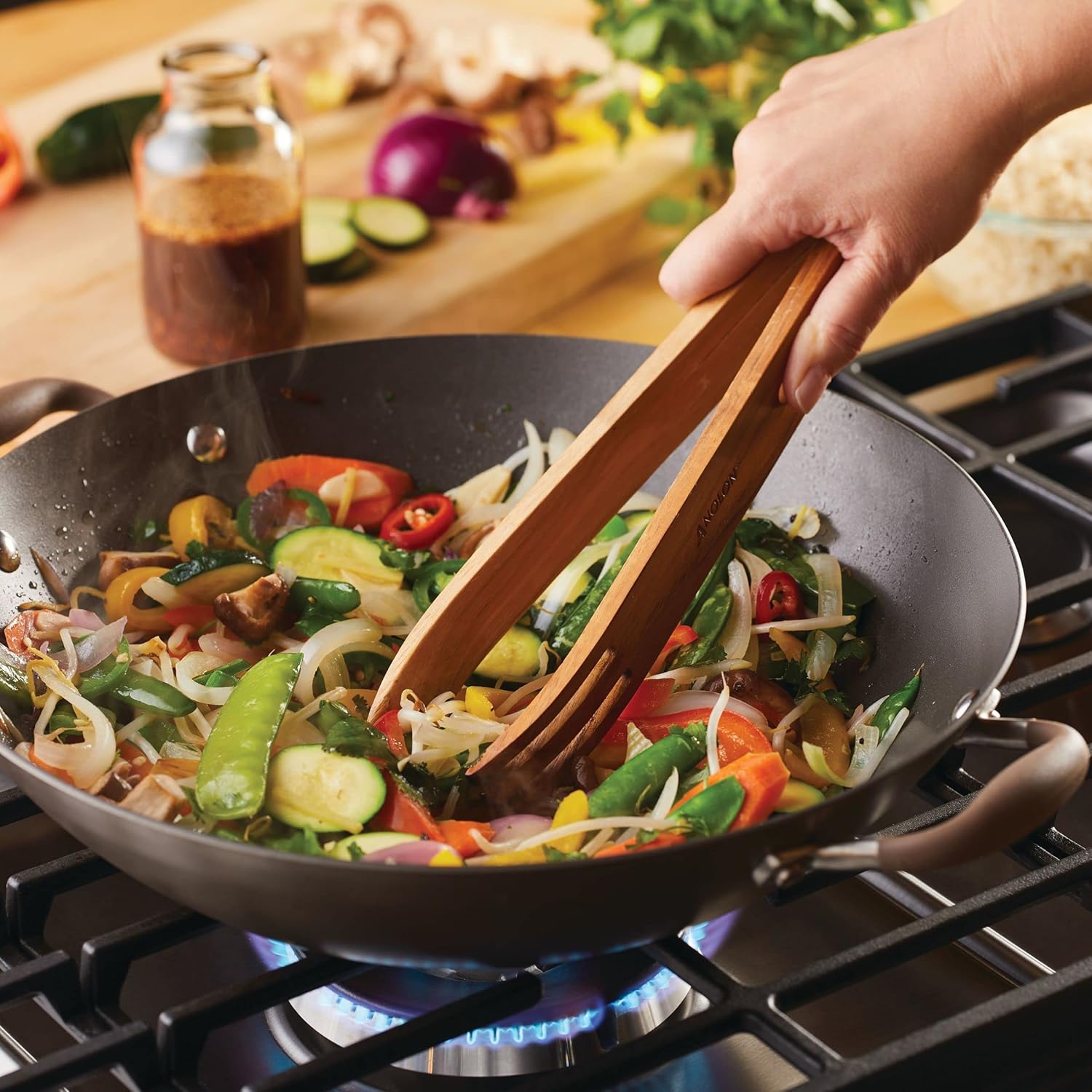 New Anolon Advanced Home 14 - Inch Wok with Side Handles (Bronze) - Kidsy