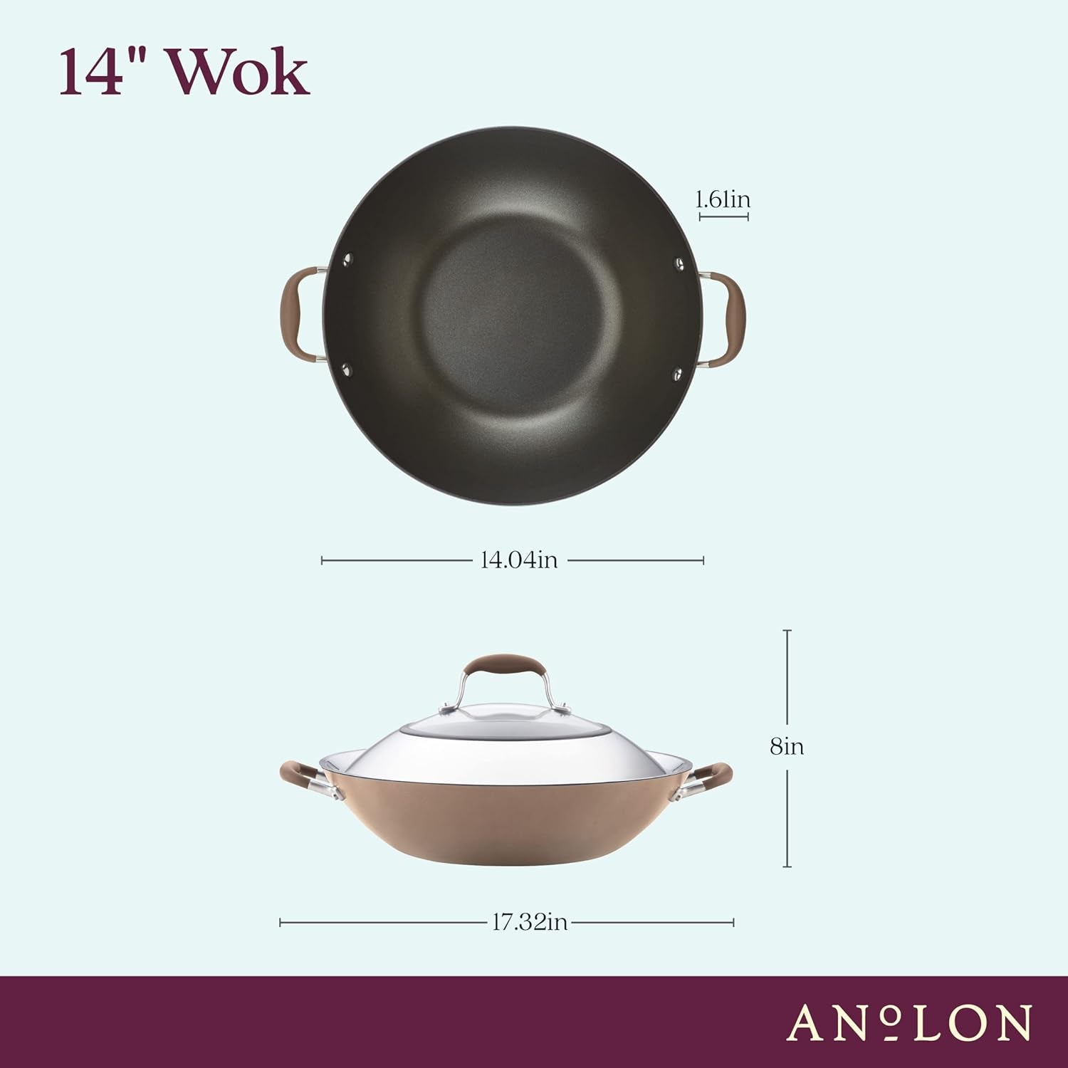 New Anolon Advanced Home 14 - Inch Wok with Side Handles (Bronze) - Kidsy