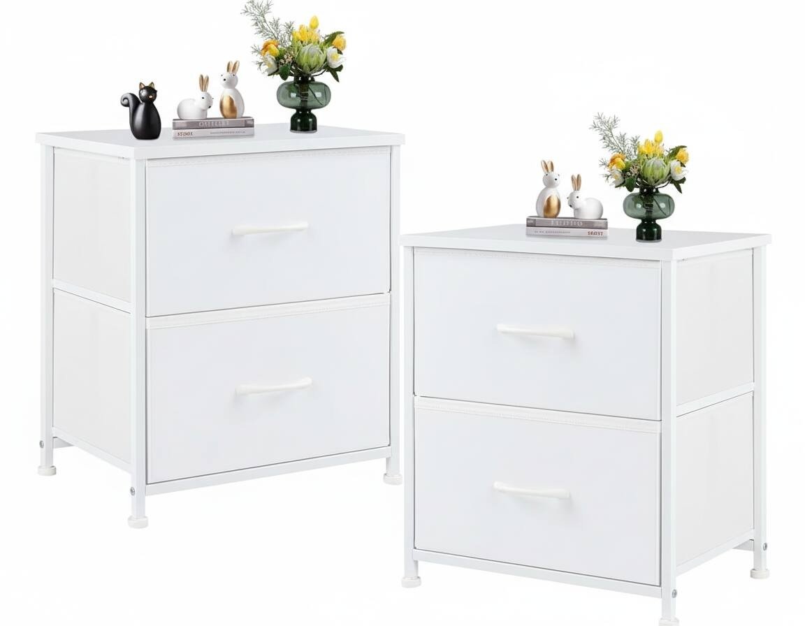 New AOITUN Nightstand Set with 2 Storage Drawers (White) - Kidsy