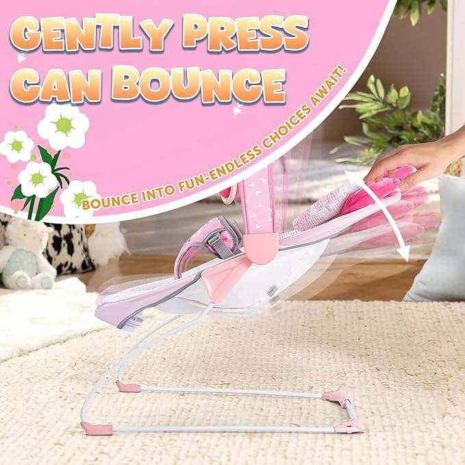 New AskCat Baby Bouncer Seat – Portable, Adjustable & Foldable (Pink Bow) - Kidsy