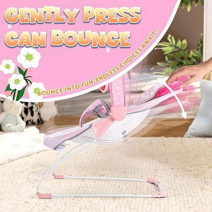 New AskCat Baby Bouncer Seat – Portable, Adjustable & Foldable (Pink Bow) - Kidsy