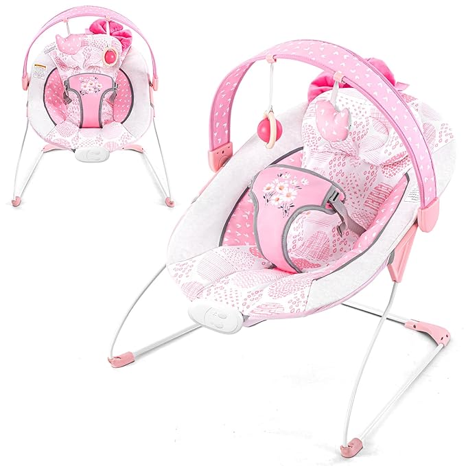 New AskCat Baby Bouncer Seat – Portable, Adjustable & Foldable (Pink Bow) - Kidsy