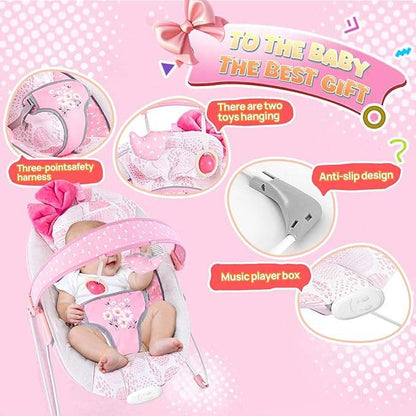 New AskCat Baby Bouncer Seat – Portable, Adjustable & Foldable (Pink Bow) - Kidsy