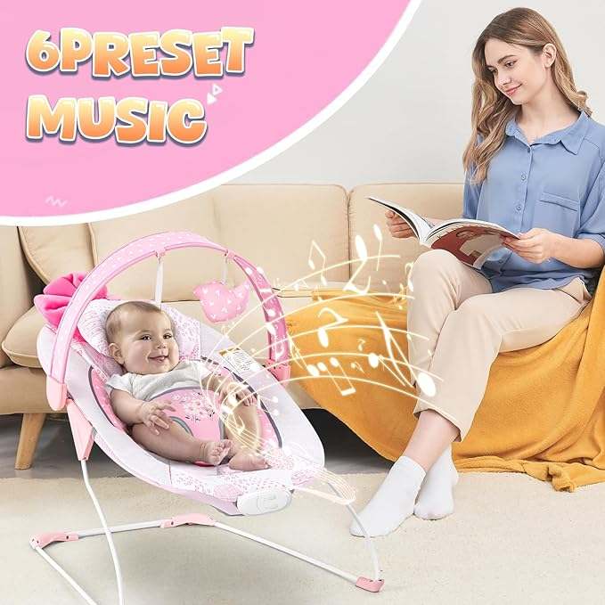 New AskCat Baby Bouncer Seat – Portable, Adjustable & Foldable (Pink Bow) - Kidsy