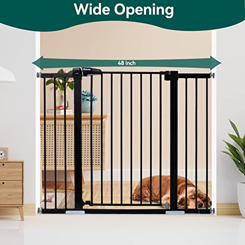 New BABELIO 36 Inch Tall Metal Baby Gate, 29 - 48" Auto Close Pressure (Black) - Kidsy