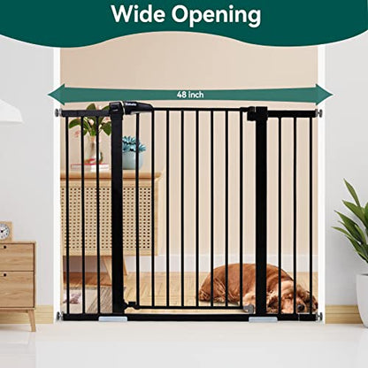 New BABELIO 36 Inch Tall Metal Baby Gate, 29 - 48" Auto Close Pressure (Black) - Kidsy