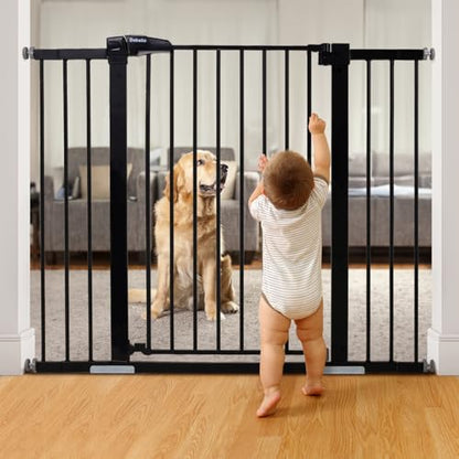 New BABELIO 36 Inch Tall Metal Baby Gate, 29 - 48" Auto Close Pressure (Black) - Kidsy