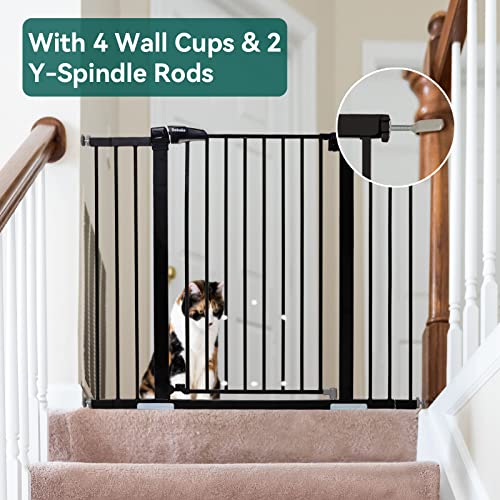 New BABELIO 36 Inch Tall Metal Baby Gate, 29 - 48" Auto Close Pressure (Black) - Kidsy
