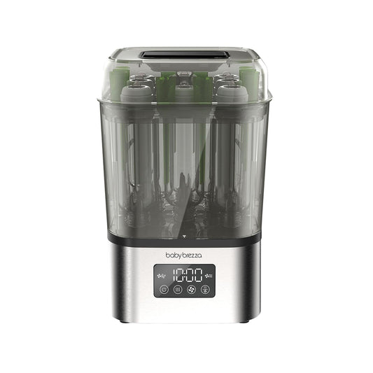 New Baby Brezza 10 Minute SuperQuick Bottle Sterilizer + Dryer - Large 8 Bottle Capacity - Steam Sanitization – Universal Fit for All Bottles: Plastic + Glass + Pacifiers + Breast Pump Parts, Stainless - Kidsy