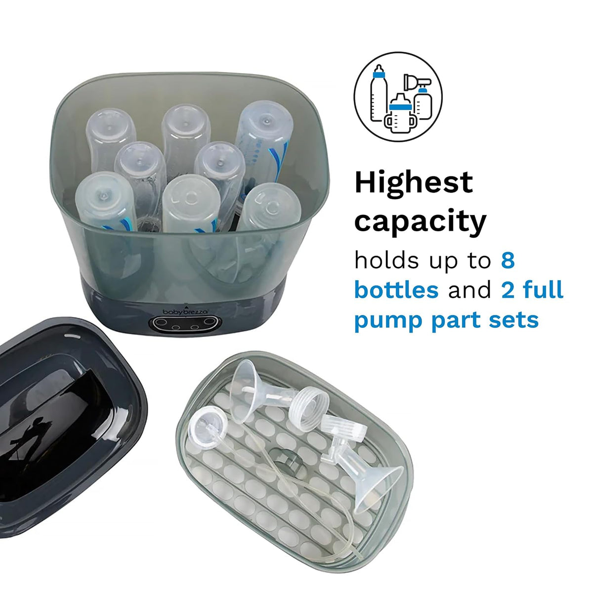 New Baby Brezza Baby Bottle Sterilizer + Dryer Advanced (Charcoal) - Kidsy