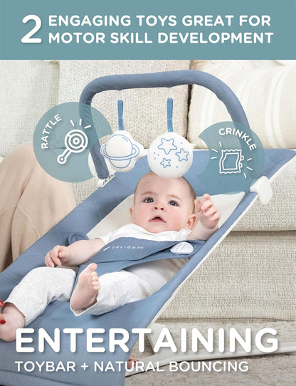 New Baby Delight Alpine Deluxe Portable Baby Bouncer (Organic Dusty Blue) - Kidsy