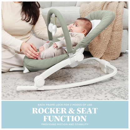 New Baby Delight Aura Deluxe Portable Rocker & Seat (Quilted Organic Sage) - Kidsy