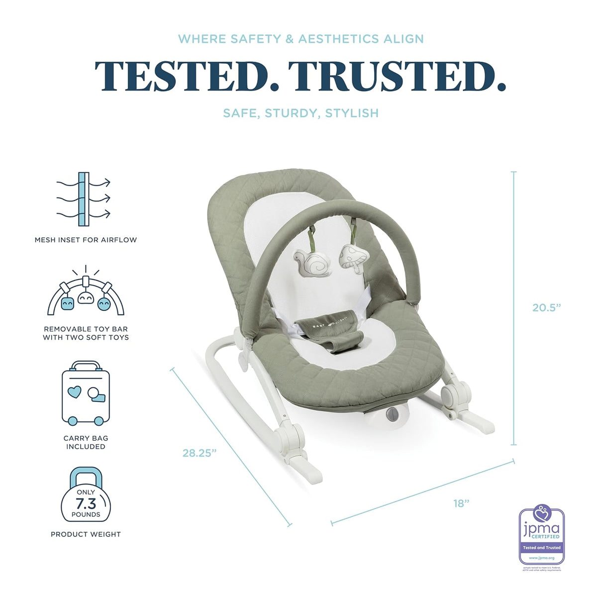 New Baby Delight Aura Deluxe Portable Rocker & Seat (Quilted Organic Sage) - Kidsy
