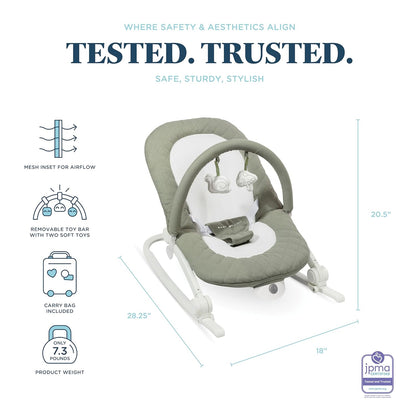 New Baby Delight Aura Deluxe Portable Rocker & Seat (Quilted Organic Sage) - Kidsy