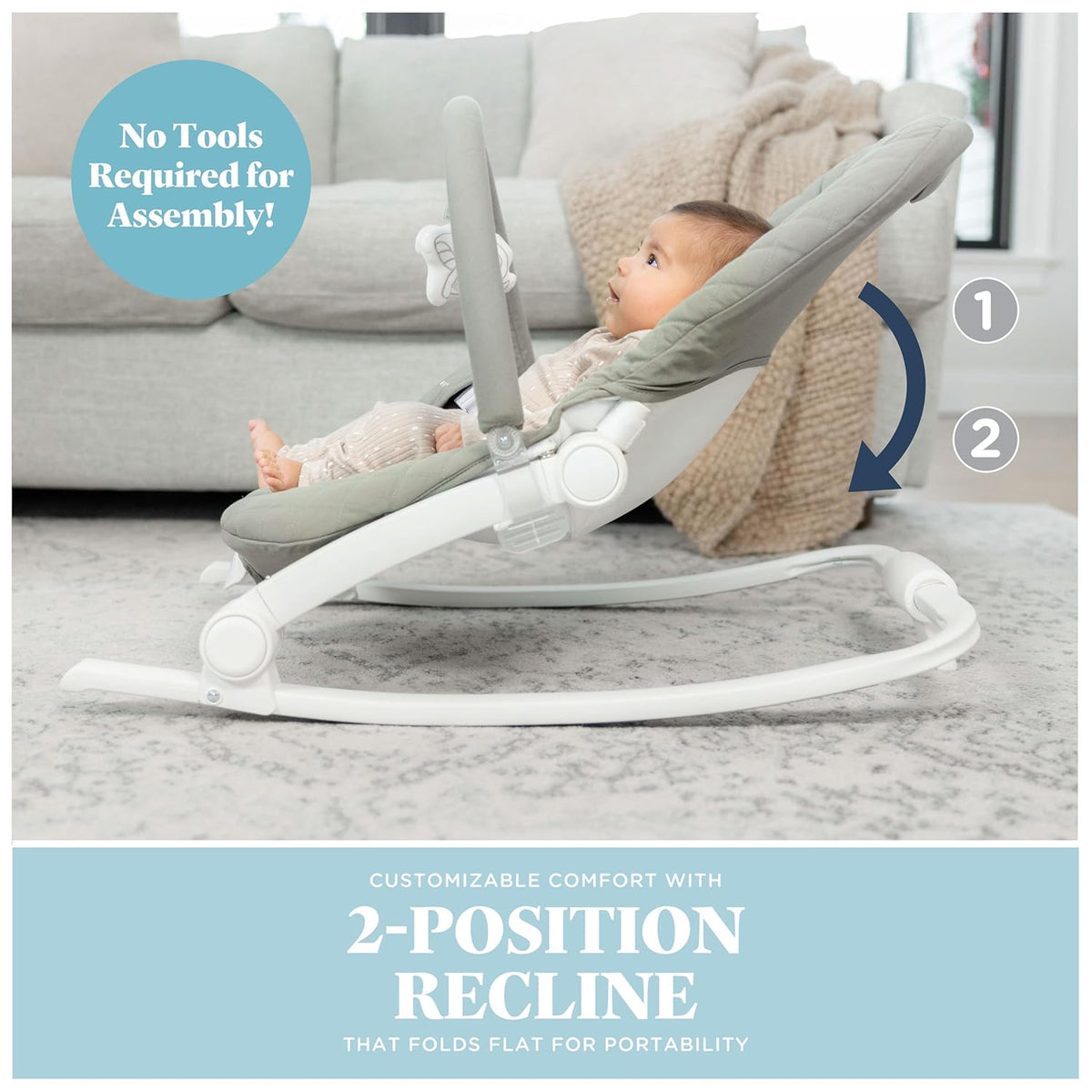 New Baby Delight Aura Deluxe Portable Rocker & Seat (Quilted Organic Sage) - Kidsy