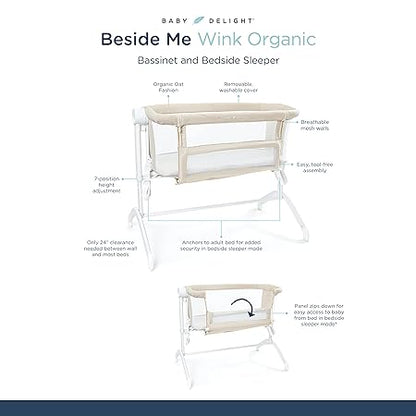 New Baby Delight Beside Me Wink Organic Bassinet Bedside Sleeper (Organic Oat) - Kidsy