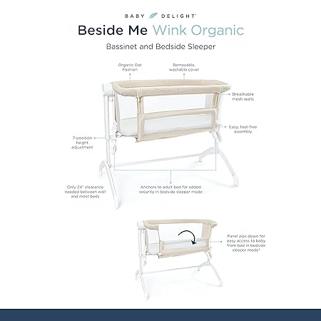 New Baby Delight Beside Me Wink Organic Bassinet Bedside Sleeper (Organic Oat) - Kidsy