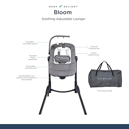 New Baby Delight Bloom Baby Seat | Soothing and Adjustable Baby Chair (Charcoal Tweed) - Kidsy