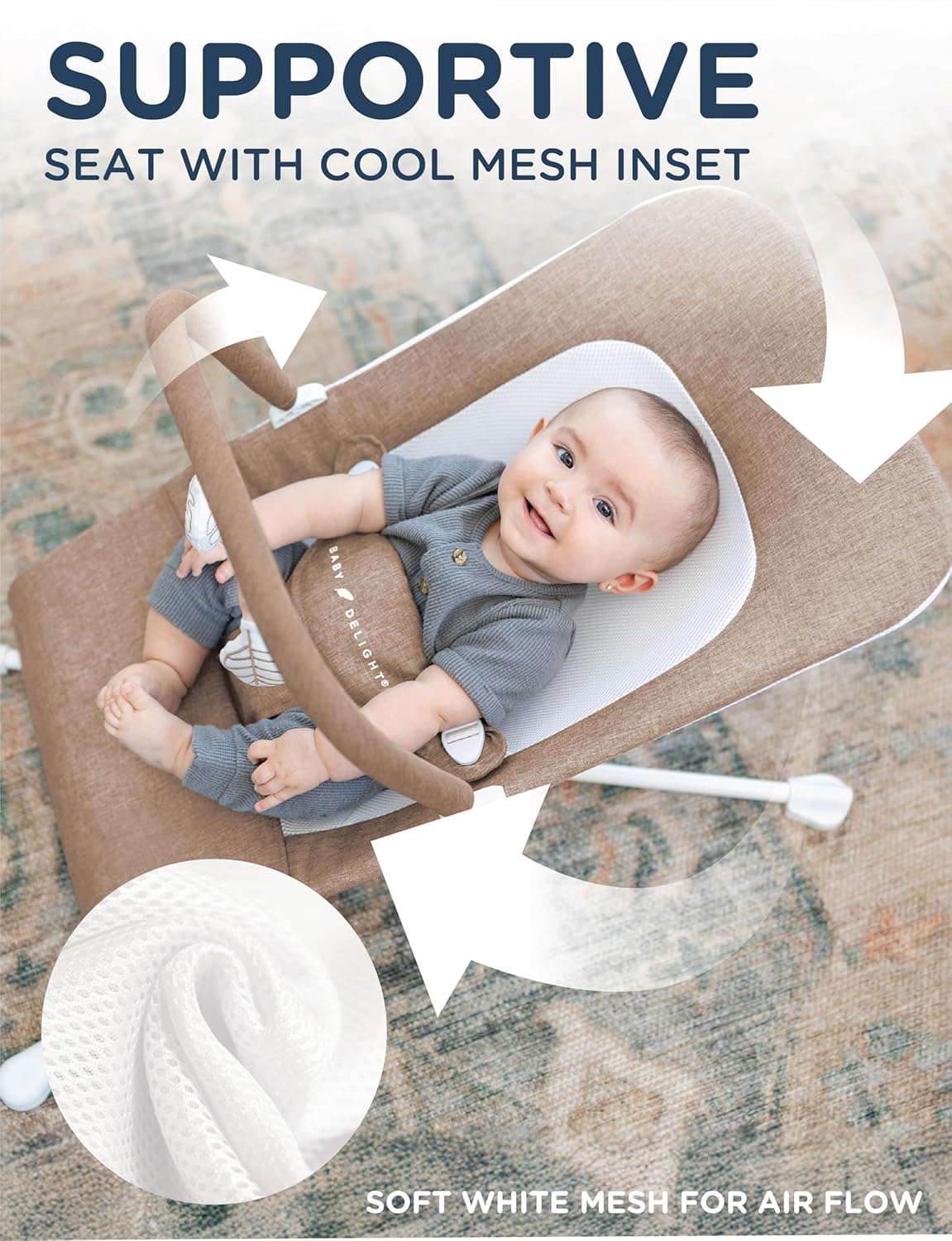 New Baby Delight Highland Baby Bouncer (Mocha Tweed) - Kidsy