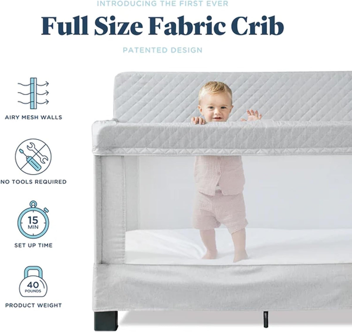 New Baby Delight Horizon Full-Size Mesh Crib (Grey) - Kidsy