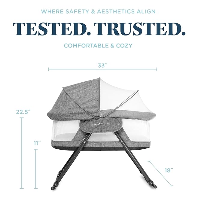 New Baby Delight Slumber Deluxe Rocking Bassinet (Charcoal Tweed) - Kidsy