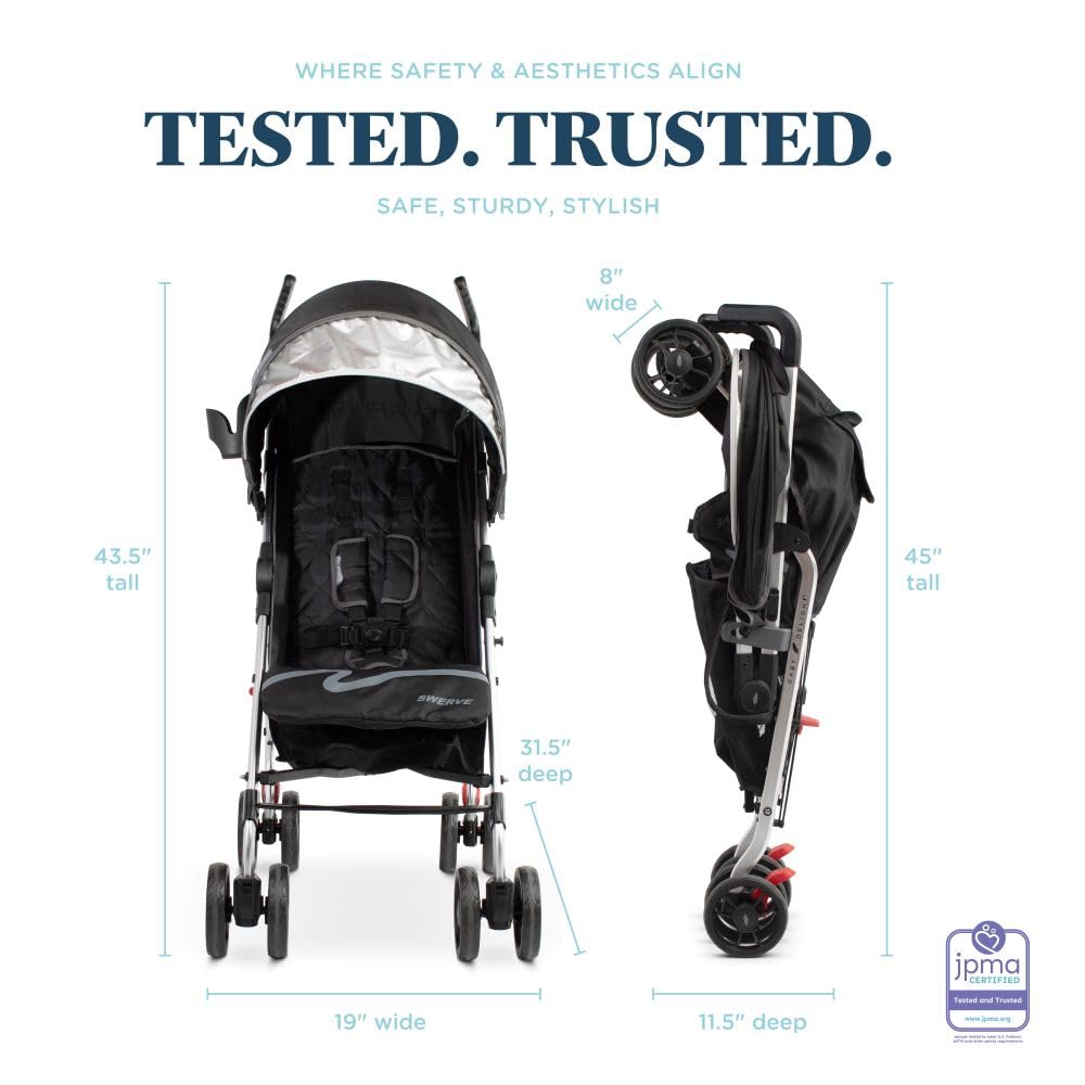 New Baby Delight Swerve Stroller Lightweight for Travel & Everyday (Black) - Kidsy