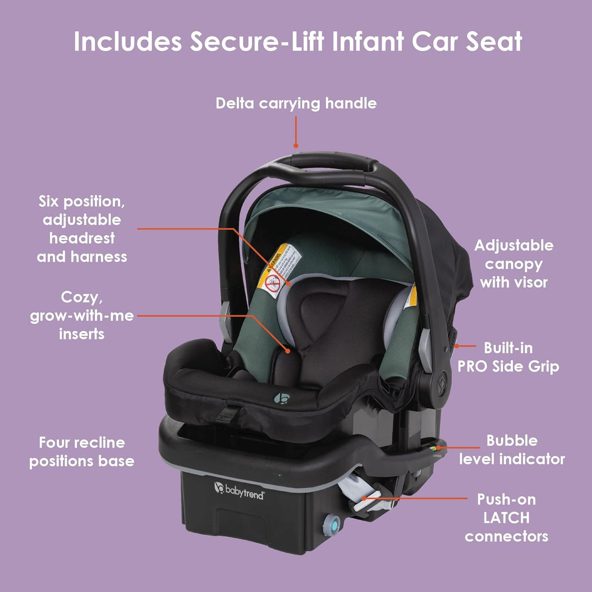 New Baby Trend EZ Ride SE Travel System with Secure - Lift Infant Car Seat (Dash Sage) - Kidsy