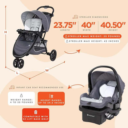 New Baby Trend Ez Ride Travel System With Ez - Lift Car Seat (Dash Grey) - Kidsy