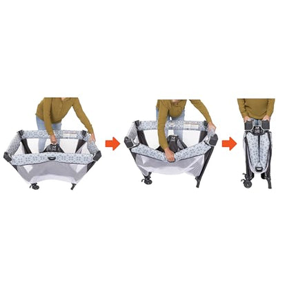 New Baby Trend Nursery Den Playard with Rocking Cradle (Pebble Stone) - Kidsy