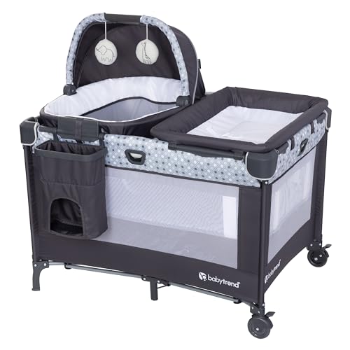 New Baby Trend Nursery Den Playard with Rocking Cradle (Pebble Stone) - Kidsy