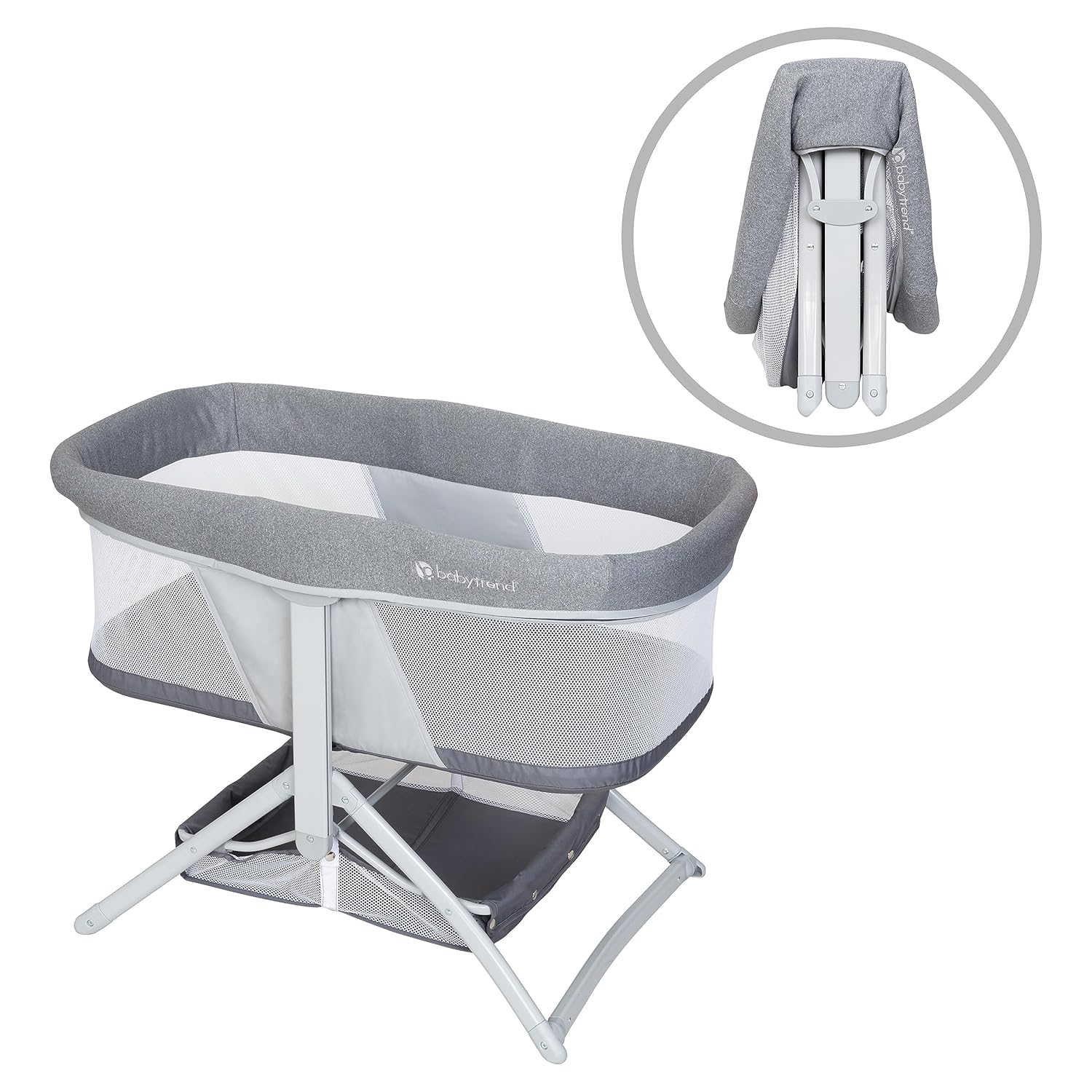 New Baby Trend Quick - Fold 2 - in - 1 Rocking Bassinet (Shadow Stone Gray) - Kidsy