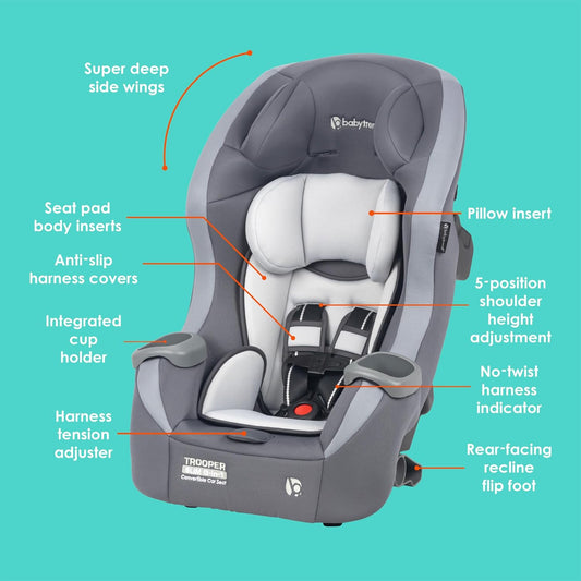 New Baby Trend Trooper Slim 3 - in - 1 Convertible Car Seat (Dash Grey) - Kidsy