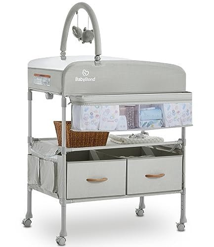 New BabyBond Portable Baby Changing Table with 2 Storage Baskets (Beige) - Kidsy