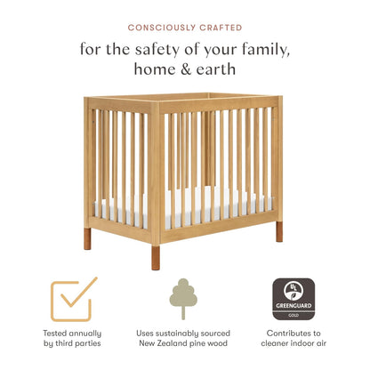 New Babyletto Gelato 4-in-1 Convertible Mini Crib (Honey with Vegan Tan Leather Feet) - Kidsy