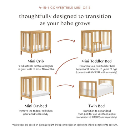 New Babyletto Gelato 4-in-1 Convertible Mini Crib (Honey with Vegan Tan Leather Feet) - Kidsy