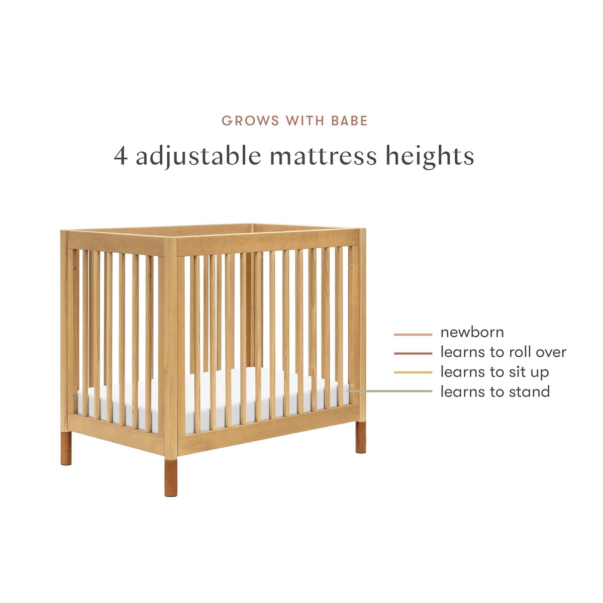 New Babyletto Gelato 4-in-1 Convertible Mini Crib (Honey with Vegan Tan Leather Feet) - Kidsy