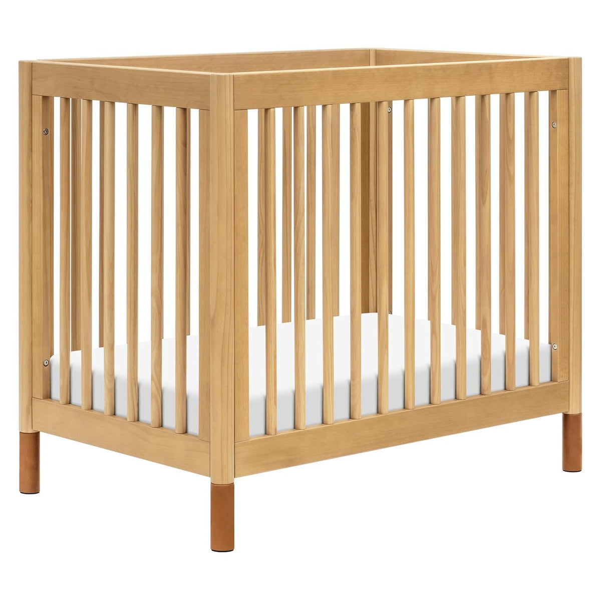 New Babyletto Gelato 4-in-1 Convertible Mini Crib (Honey with Vegan Tan Leather Feet) - Kidsy